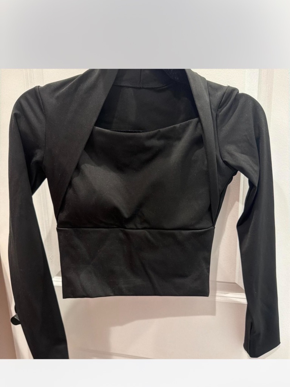 Black Long-Sleeve Crop Top with Square Neckline